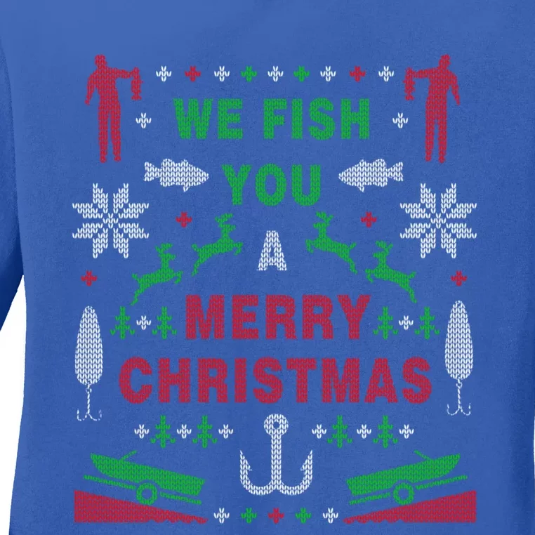 We Wish You A Merry Christmas Fishing Santa Claus Xmas Funny Gift Ladies Long Sleeve Shirt