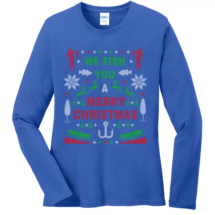 We Wish You A Merry Christmas Fishing Santa Claus Xmas Funny Gift Ladies Long Sleeve Shirt