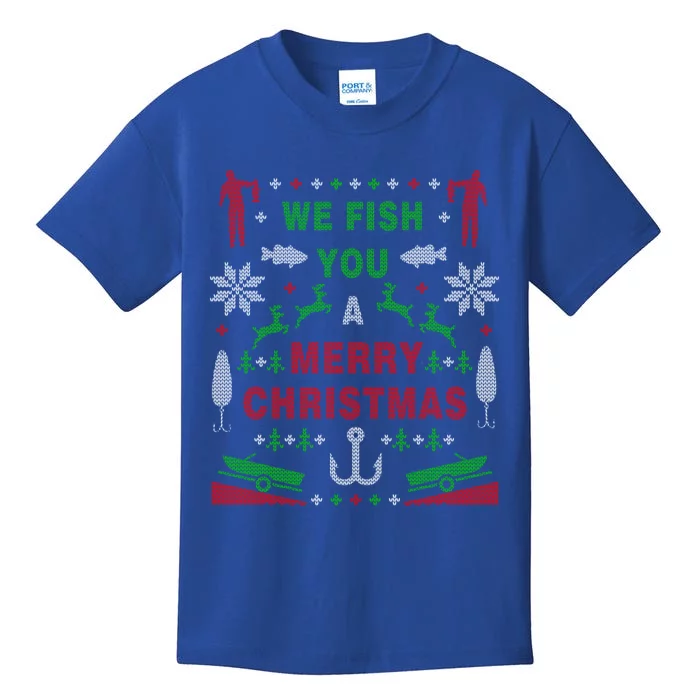 We Wish You A Merry Christmas Fishing Santa Claus Xmas Funny Gift Kids T-Shirt