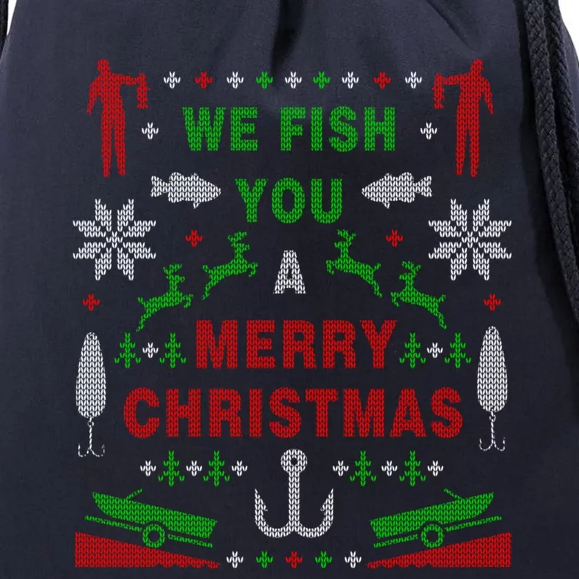 We Wish You A Merry Christmas Fishing Santa Claus Xmas Funny Gift Drawstring Bag