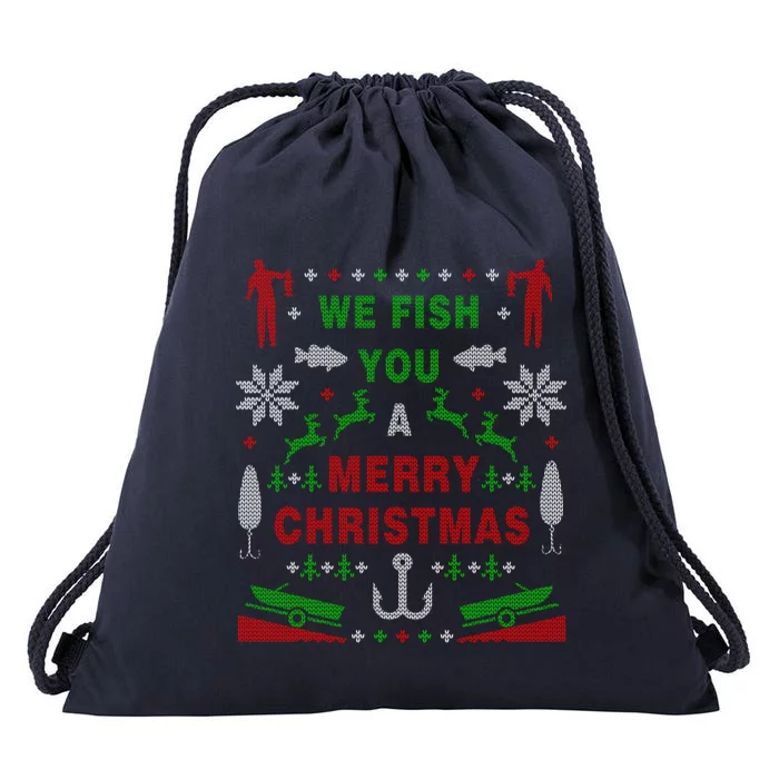 We Wish You A Merry Christmas Fishing Santa Claus Xmas Funny Gift Drawstring Bag