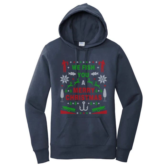 We Wish You A Merry Christmas Fishing Santa Claus Xmas Funny Gift Women's Pullover Hoodie