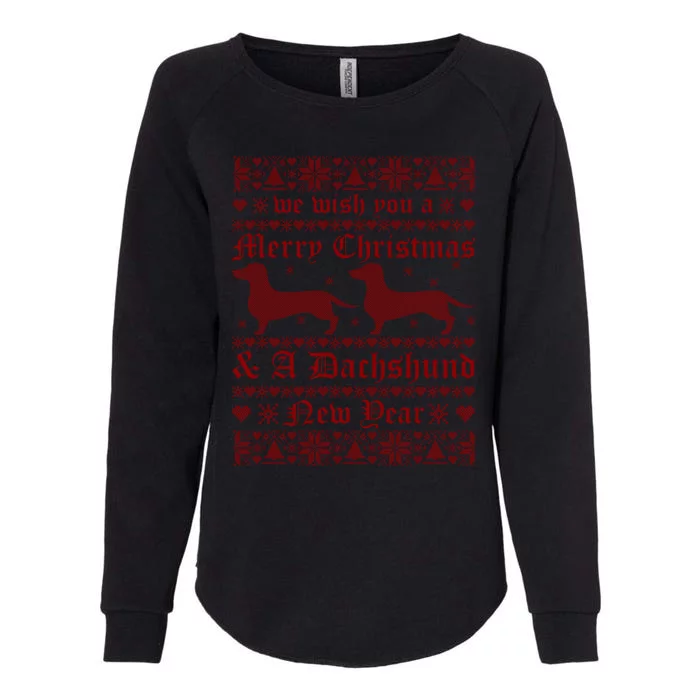 We Wish You A Merry Christmas Dachshund Ugly Sweater Pajama Gift Womens California Wash Sweatshirt