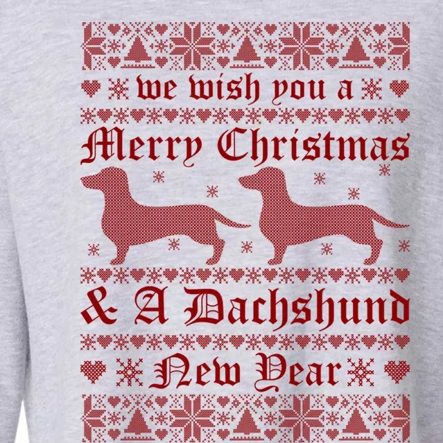 We Wish You A Merry Christmas Dachshund Ugly Sweater Pajama Gift Cropped Pullover Crew