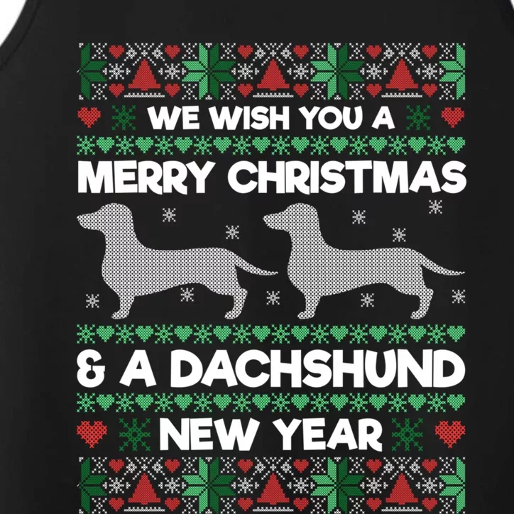 We Wish You A Merry Christmas Dachshund Ugly Sweater Pajama Gift Performance Tank