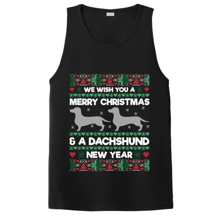 We Wish You A Merry Christmas Dachshund Ugly Sweater Pajama Gift Performance Tank