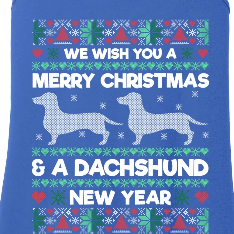 We Wish You A Merry Christmas Dachshund Ugly Sweater Pajama Gift Ladies Essential Tank