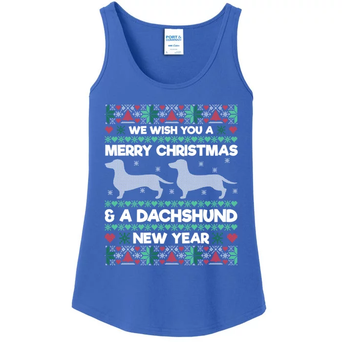 We Wish You A Merry Christmas Dachshund Ugly Sweater Pajama Gift Ladies Essential Tank