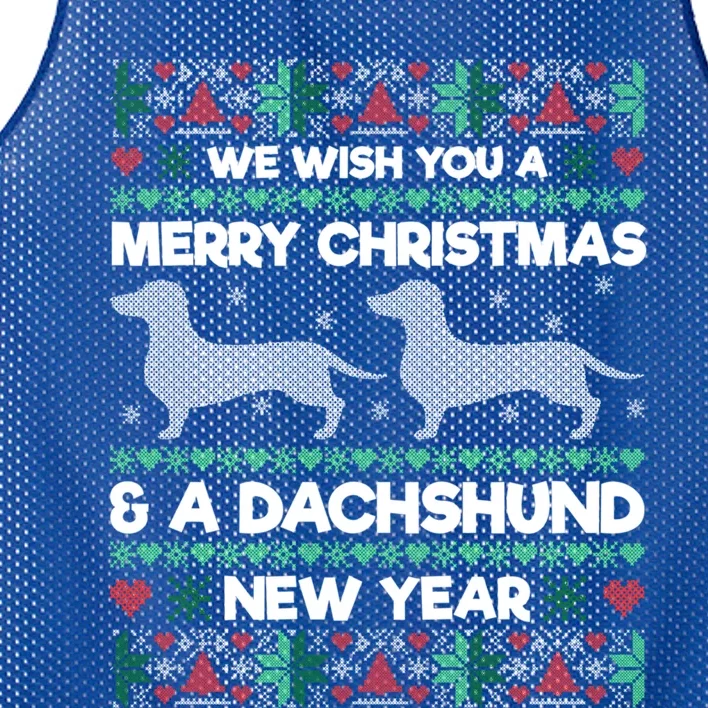 We Wish You A Merry Christmas Dachshund Ugly Sweater Pajama Gift Mesh Reversible Basketball Jersey Tank