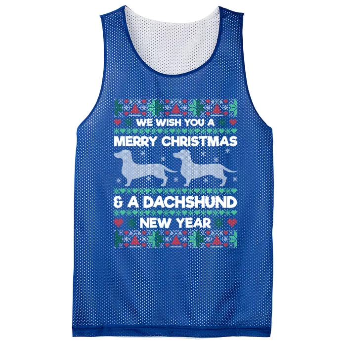 We Wish You A Merry Christmas Dachshund Ugly Sweater Pajama Gift Mesh Reversible Basketball Jersey Tank