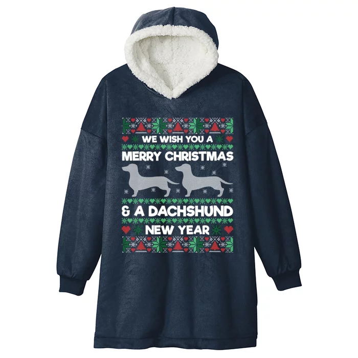 We Wish You A Merry Christmas Dachshund Ugly Sweater Pajama Gift Hooded Wearable Blanket