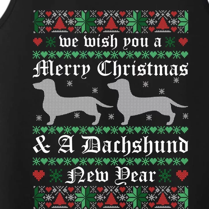 We Wish You A Merry Christmas Dachshund Ugly Sweater Pajama Funny Gift Performance Tank