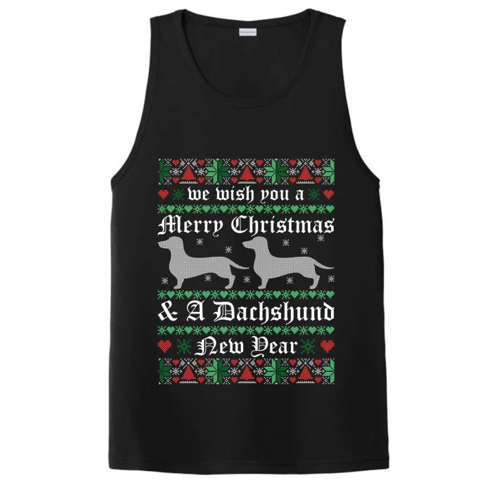 We Wish You A Merry Christmas Dachshund Ugly Sweater Pajama Funny Gift Performance Tank