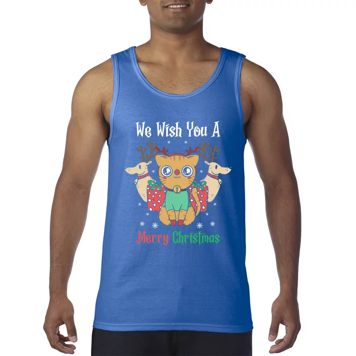 We Wish You A Merry Christmas Retro Cute Cat Lover Present Gift Tank Top