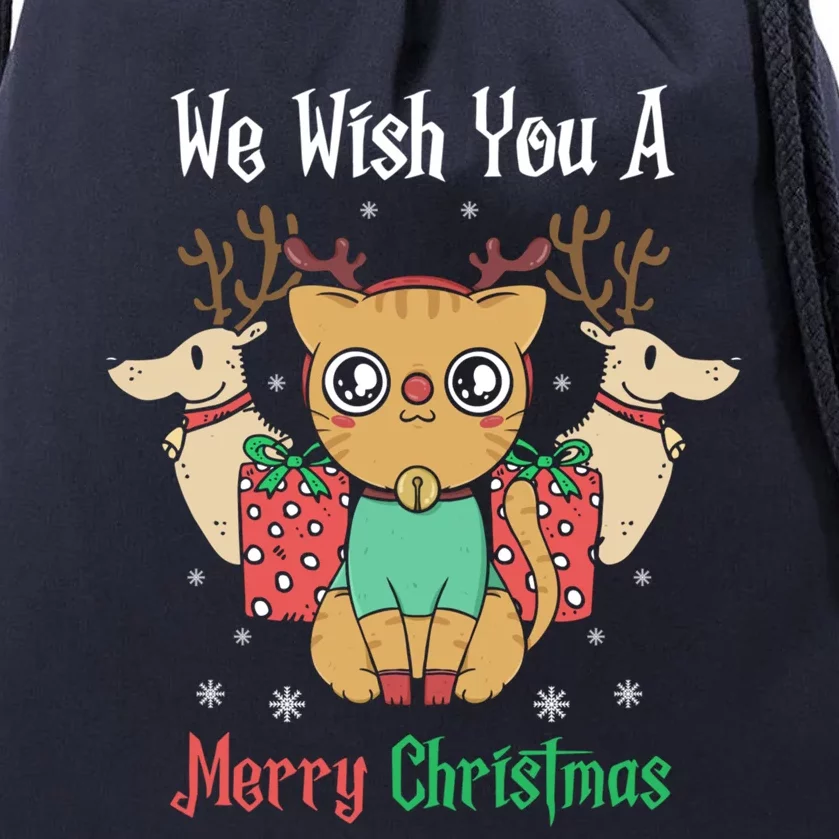 We Wish You A Merry Christmas Retro Cute Cat Lover Present Gift Drawstring Bag