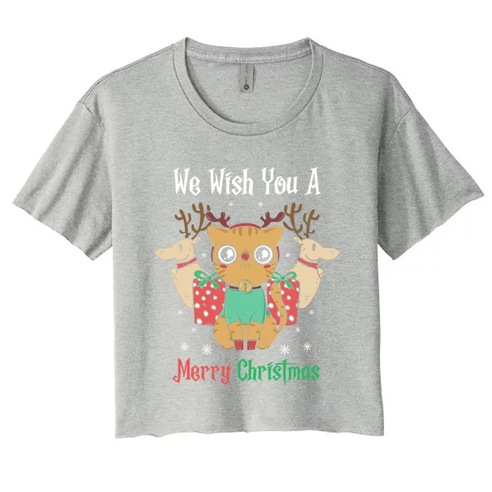 We Wish You A Merry Christmas Retro Cute Cat Lover Present Gift Women's Crop Top Tee