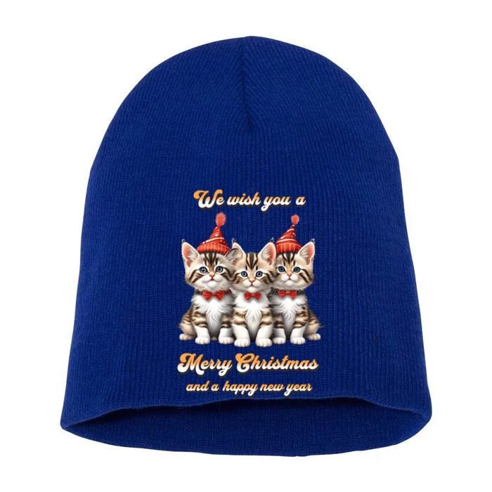 We Wish You A Merry Christmas With Christmas Kitten Gift Short Acrylic Beanie