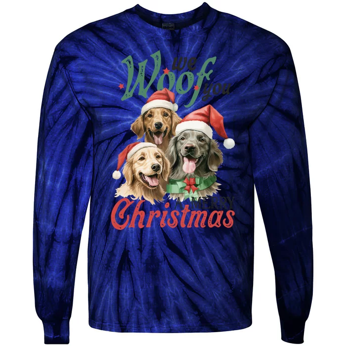 We Woof You A Merry Christmas Vintage Christmas Dogs Tie-Dye Long Sleeve Shirt