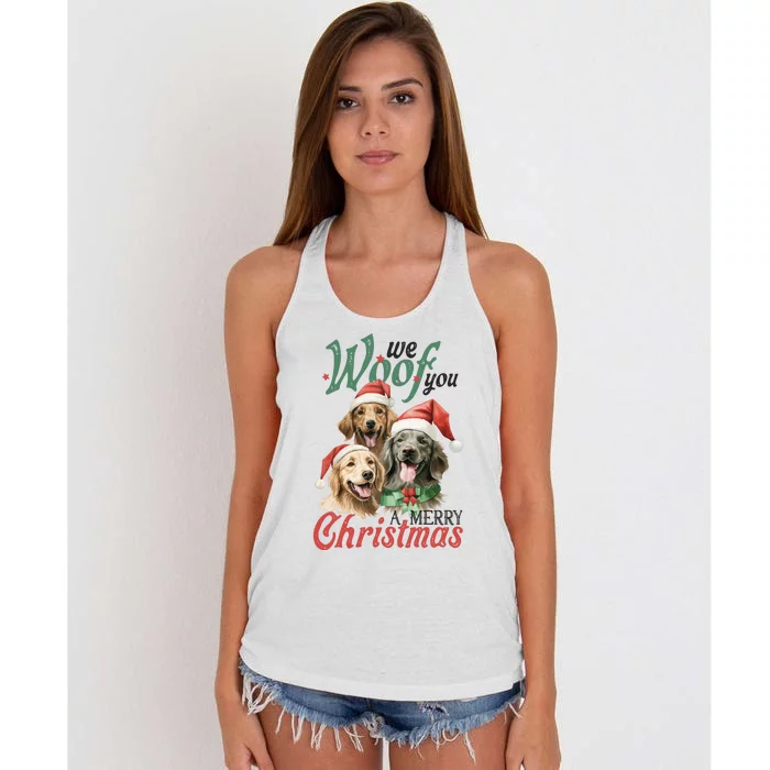 We Woof You A Merry Christmas Vintage Christmas Dogs Women's Knotted Racerback Tank