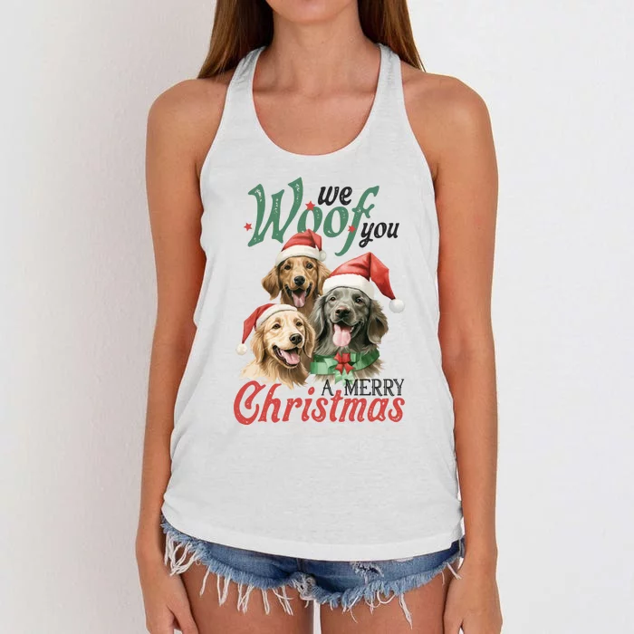 We Woof You A Merry Christmas Vintage Christmas Dogs Women's Knotted Racerback Tank