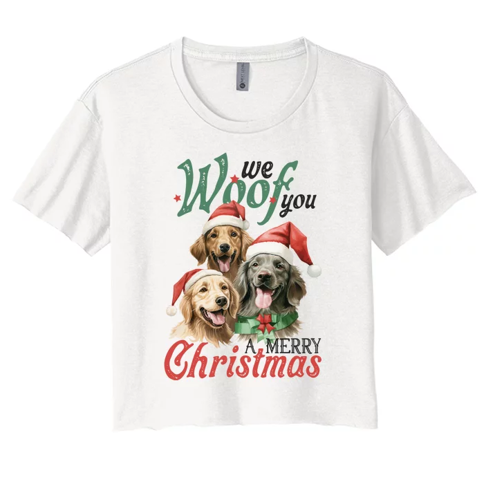 We Woof You A Merry Christmas Vintage Christmas Dogs Women's Crop Top Tee