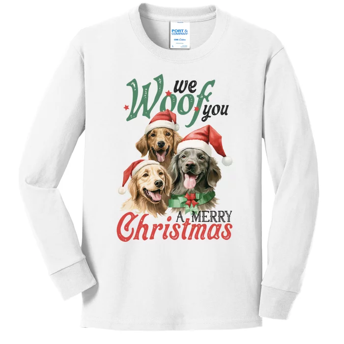 We Woof You A Merry Christmas Vintage Christmas Dogs Kids Long Sleeve Shirt