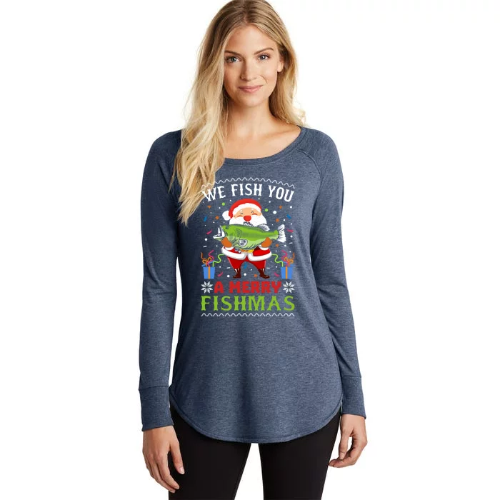 We Wish You A Merry Fishmas Funny Christmas Santa Fishing Cool Gift Women's Perfect Tri Tunic Long Sleeve Shirt