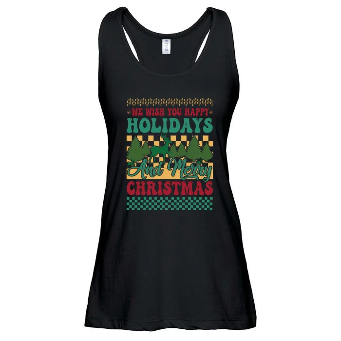 We Wish You Happy Holidays And Merry Christmas Ugly Sweater Funny Xmas Gift Ladies Essential Flowy Tank