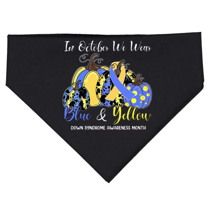 We Wear Yellow And Blue Pumpkins For Down Syndrome Awareness USA-Made Doggie Bandana