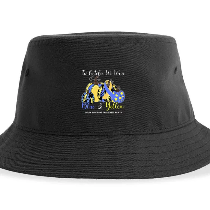 We Wear Yellow And Blue Pumpkins For Down Syndrome Awareness Sustainable Bucket Hat