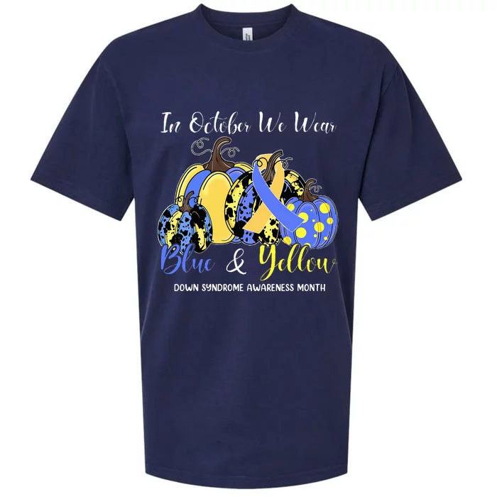 We Wear Yellow And Blue Pumpkins For Down Syndrome Awareness Sueded Cloud Jersey T-Shirt