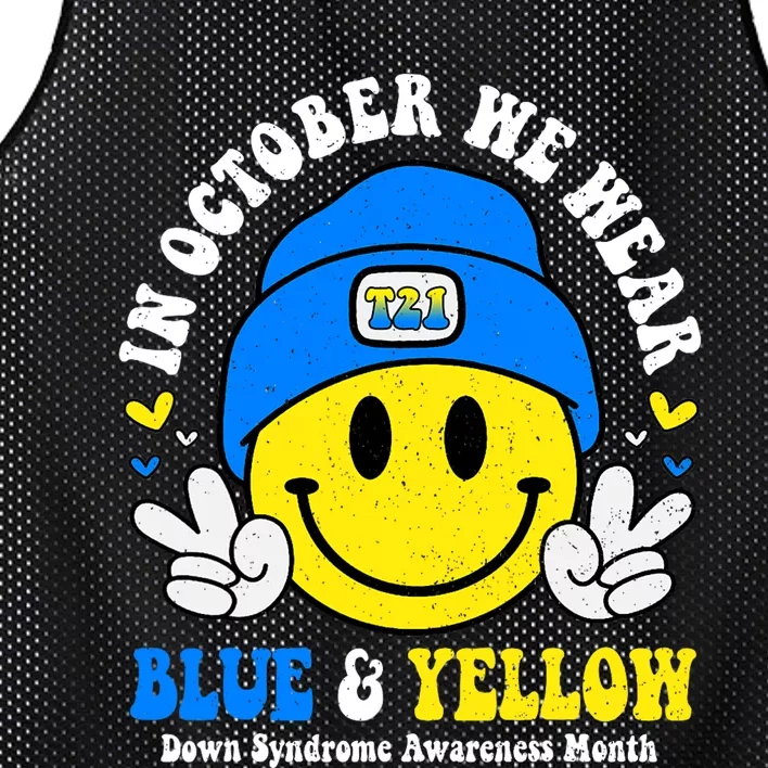 We Wear Yellow Blue Smile Face For Down Syndrome Awareness Mesh Reversible Basketball Jersey Tank