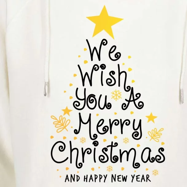 We Wish You A Merry Christmas And Happy New Year Star Tree Womens Funnel Neck Pullover Hood