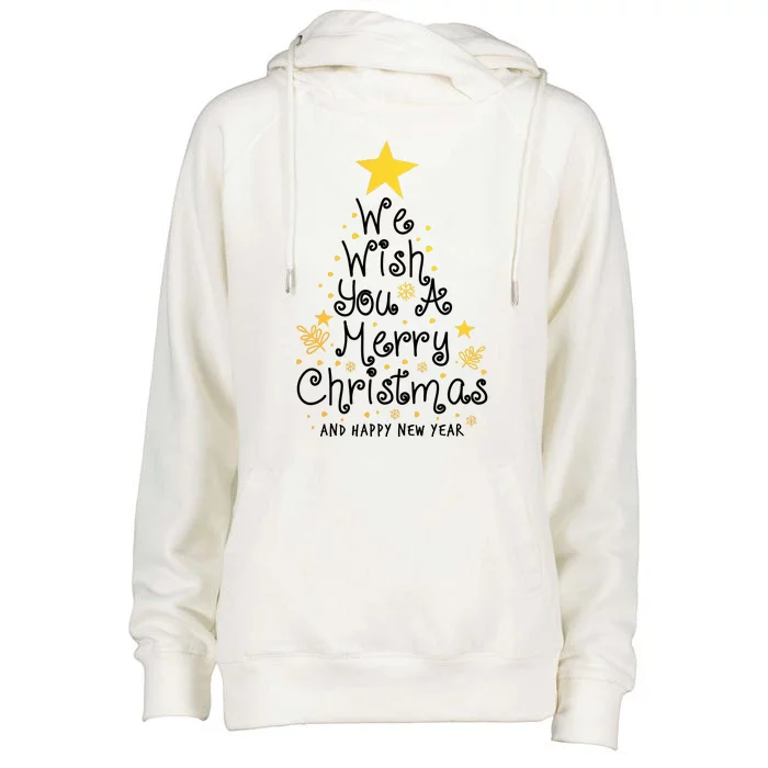 We Wish You A Merry Christmas And Happy New Year Star Tree Womens Funnel Neck Pullover Hood