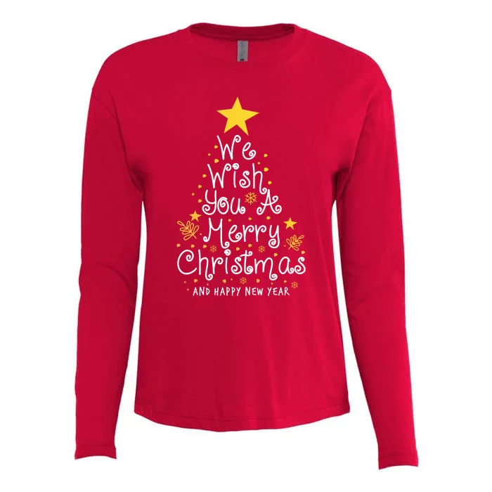 We Wish You A Merry Christmas And Happy New Year Star Tree Womens Cotton Relaxed Long Sleeve T-Shirt