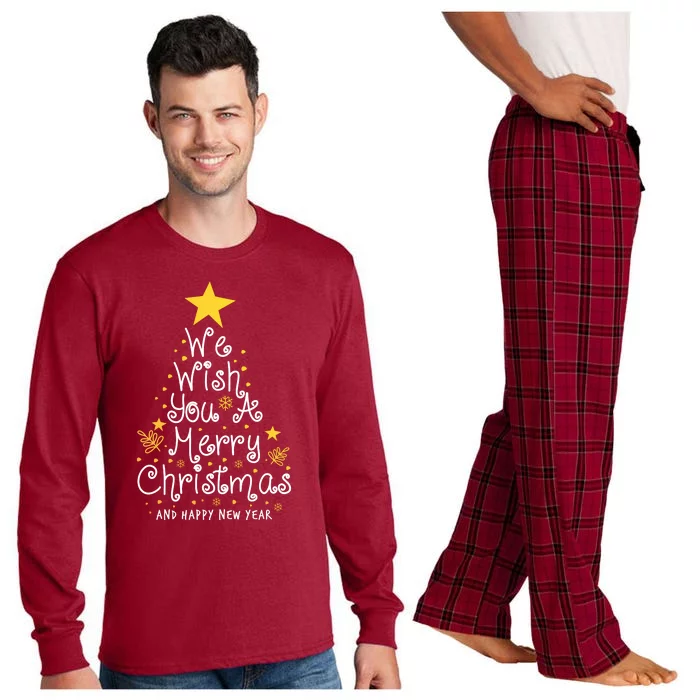 We Wish You A Merry Christmas And Happy New Year Star Tree Long Sleeve Pajama Set