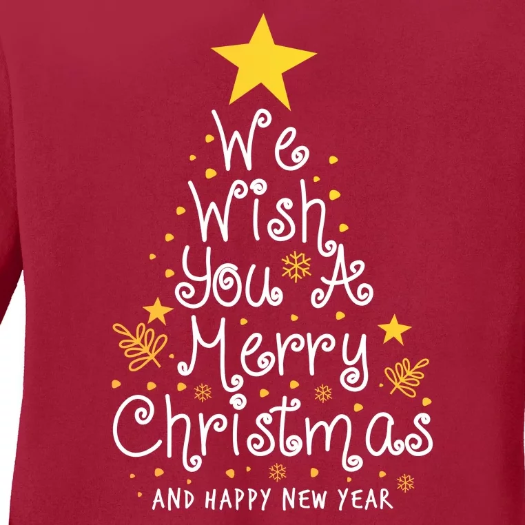 We Wish You A Merry Christmas And Happy New Year Star Tree Ladies Long Sleeve Shirt