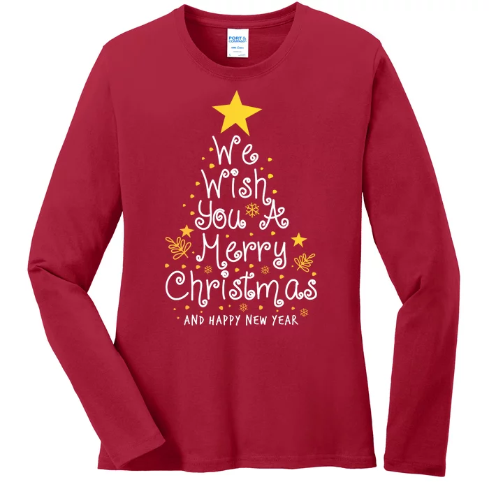 We Wish You A Merry Christmas And Happy New Year Star Tree Ladies Long Sleeve Shirt