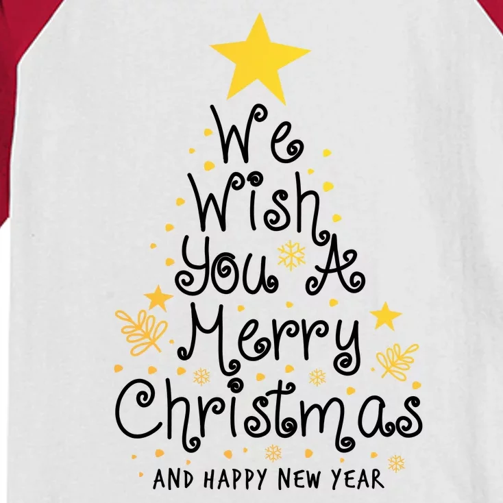 We Wish You A Merry Christmas And Happy New Year Star Tree Kids Colorblock Raglan Jersey