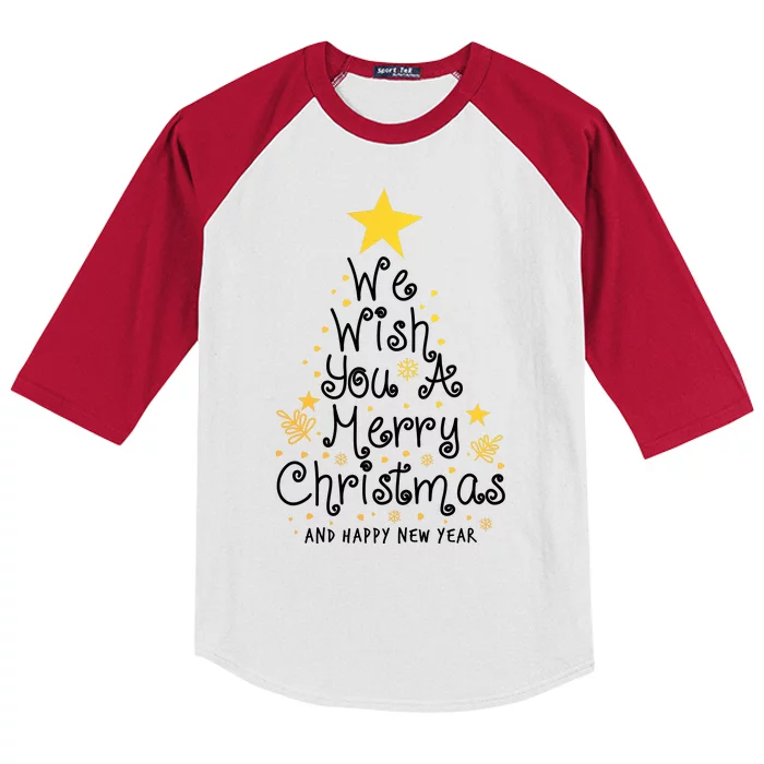 We Wish You A Merry Christmas And Happy New Year Star Tree Kids Colorblock Raglan Jersey