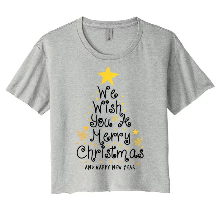 We Wish You A Merry Christmas And Happy New Year Star Tree Women's Crop Top Tee