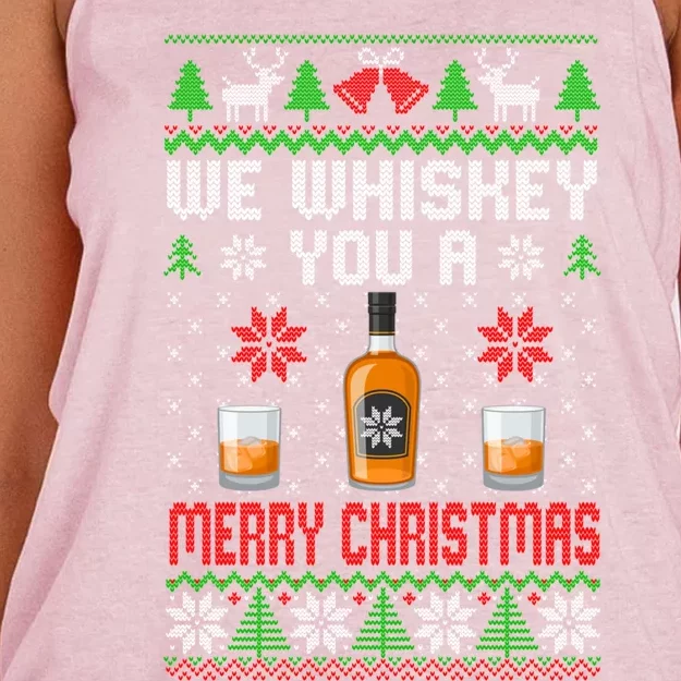 We Whiskey You A Merry Christmas Funny Wine Ing Funny Gift Women's Knotted Racerback Tank