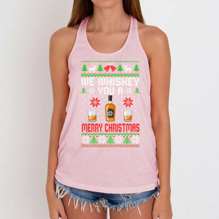 We Whiskey You A Merry Christmas Funny Wine Ing Funny Gift Women's Knotted Racerback Tank