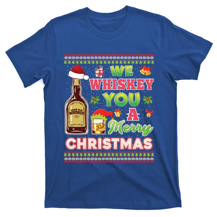 We Whiskey You A Merry Christmas Wish Pajama Ing Santa Gift T-Shirt