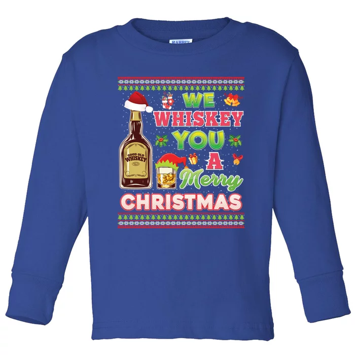 We Whiskey You A Merry Christmas Wish Pajama Ing Santa Gift Toddler Long Sleeve Shirt