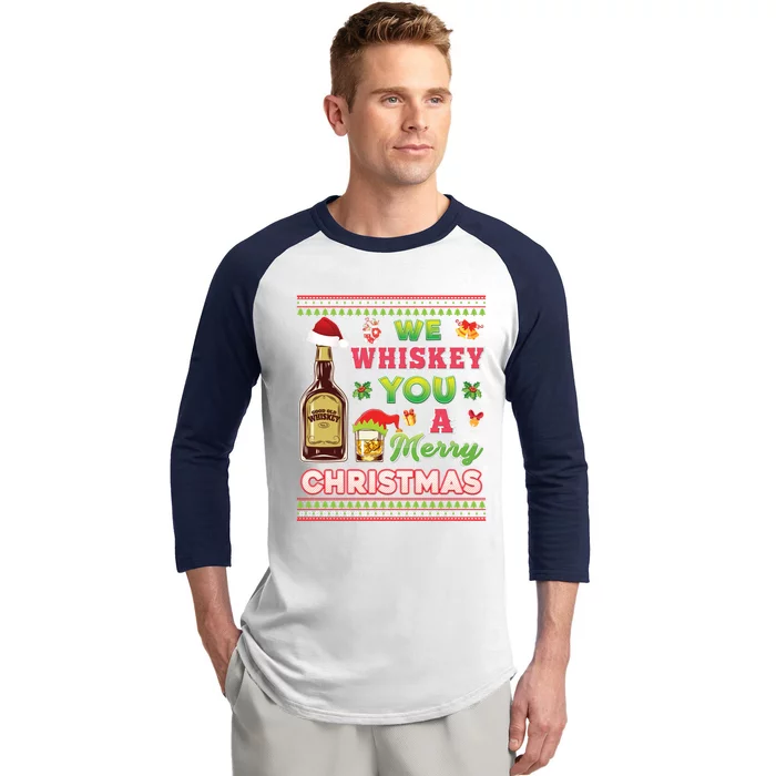 We Whiskey You A Merry Christmas Wish Pajama Ing Santa Gift Baseball Sleeve Shirt