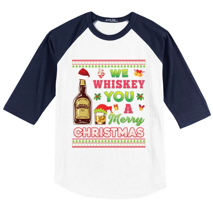 We Whiskey You A Merry Christmas Wish Pajama Ing Santa Gift Baseball Sleeve Shirt