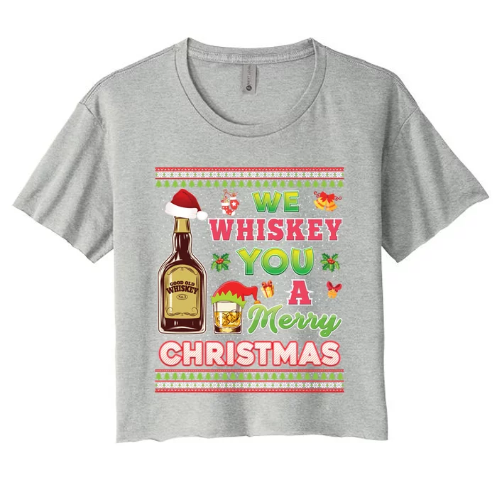 We Whiskey You A Merry Christmas Wish Pajama Ing Santa Gift Women's Crop Top Tee