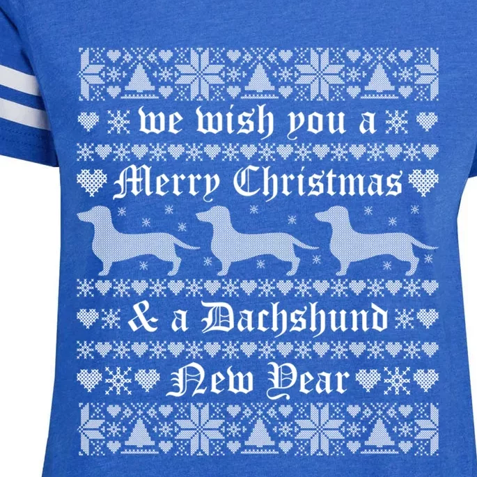 We Wish You A Merry Christmas Dachshund Ugly Sweater Pajama Gift Enza Ladies Jersey Football T-Shirt