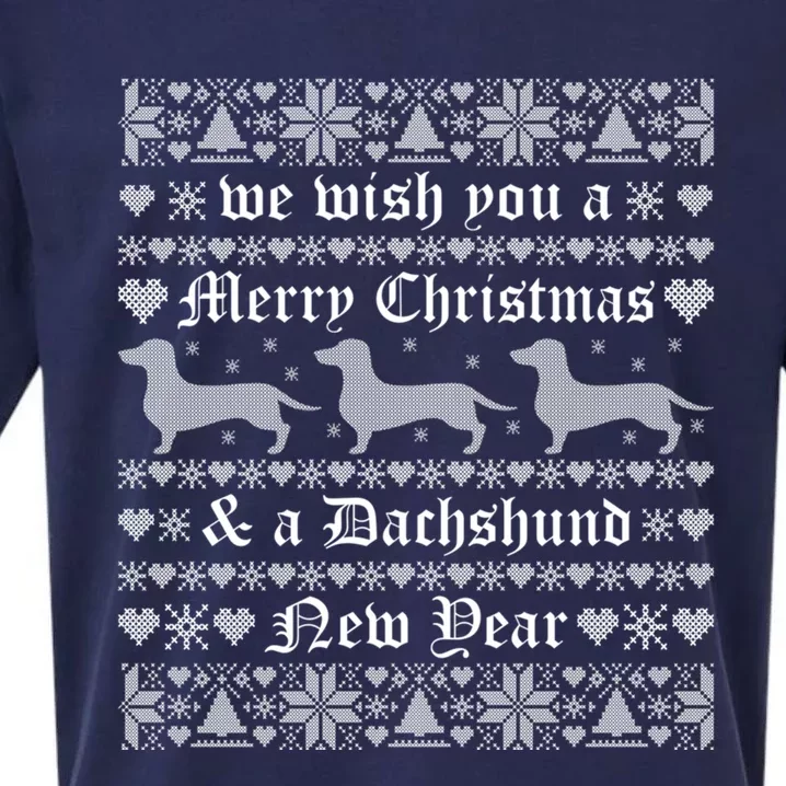 We Wish You A Merry Christmas Dachshund Ugly Sweater Pajama Gift Sueded Cloud Jersey T-Shirt